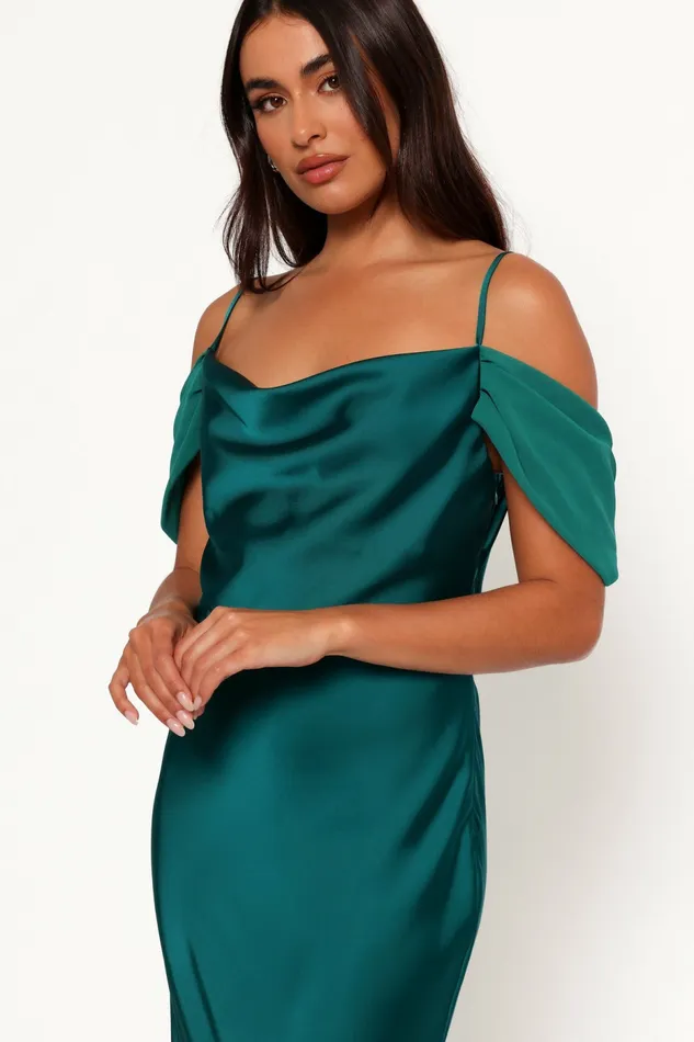 Women Reyna Off Shoulder Maxi Dress Emerald Green Winter Dresses Petal and Pup