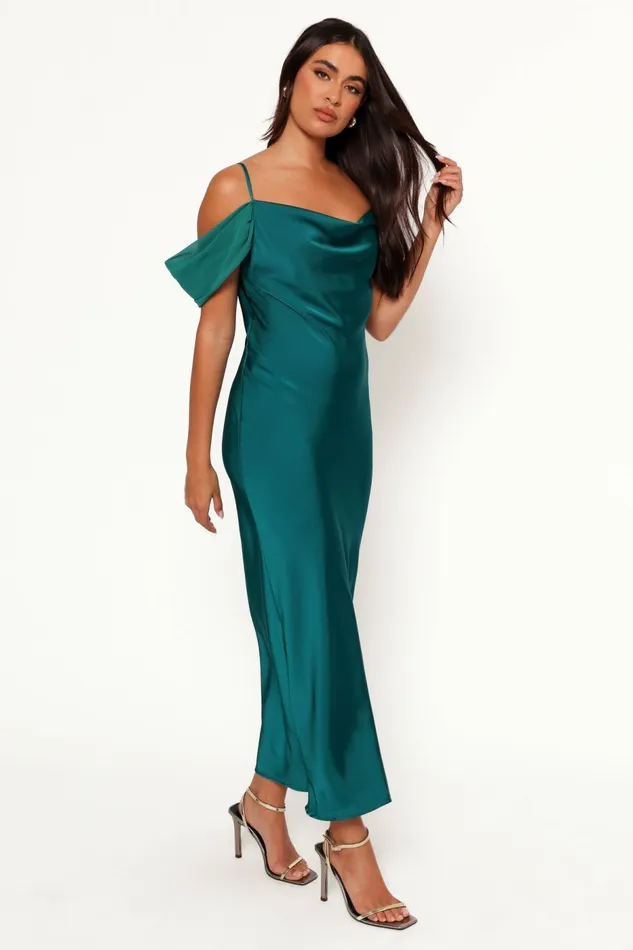 Women Reyna Off Shoulder Maxi Dress Emerald Green Winter Dresses Petal and Pup