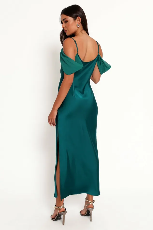 Women Reyna Off Shoulder Maxi Dress Emerald Green Winter Dresses Petal and Pup
