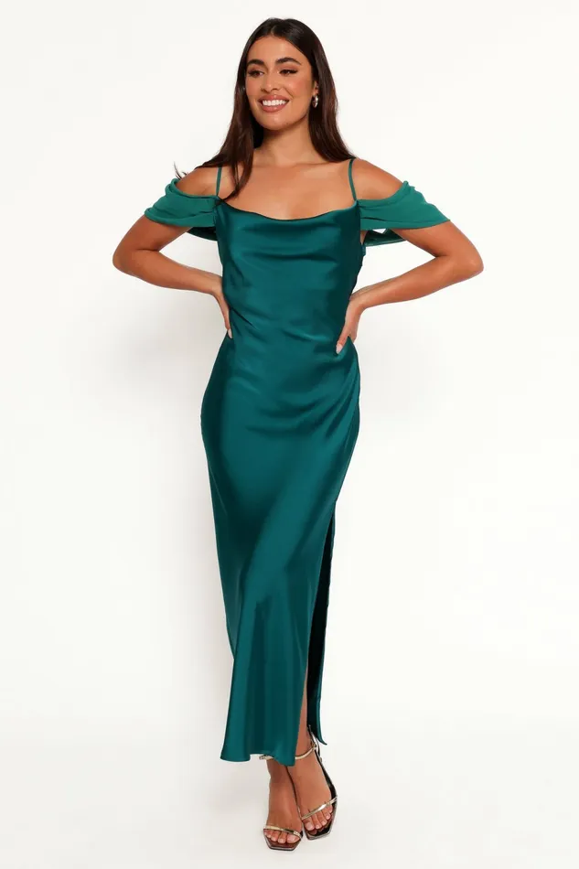 Women Reyna Off Shoulder Maxi Dress Emerald Green Winter Dresses Petal and Pup