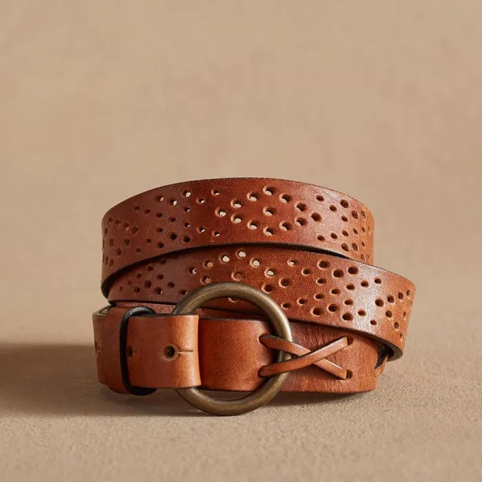 Women Rhylee Slim Perforated Belt Brown Sundance Catalog Belts