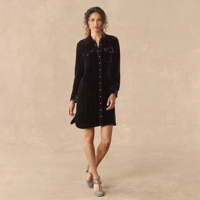 Women Rocio Velvet Dress Petite Onyx Sundance Catalog Dresses and Jumpsuits