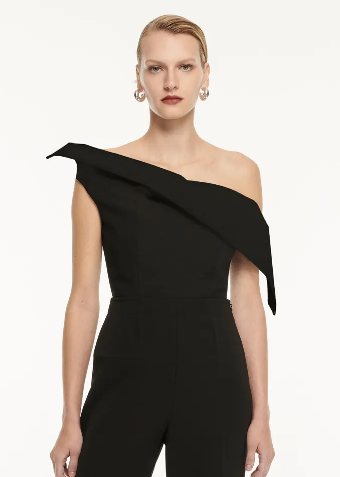 Women Roland Mouret Clothing Asymmetric Drape Wool Silk Top