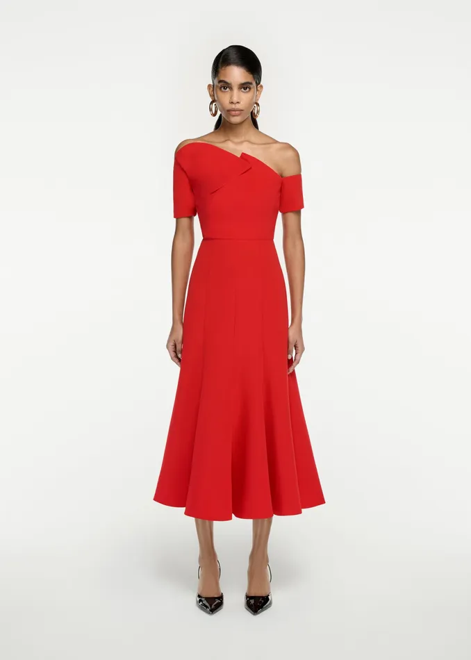 Women Roland Mouret Clothing Asymmetric Stretch Cady Midi Dress