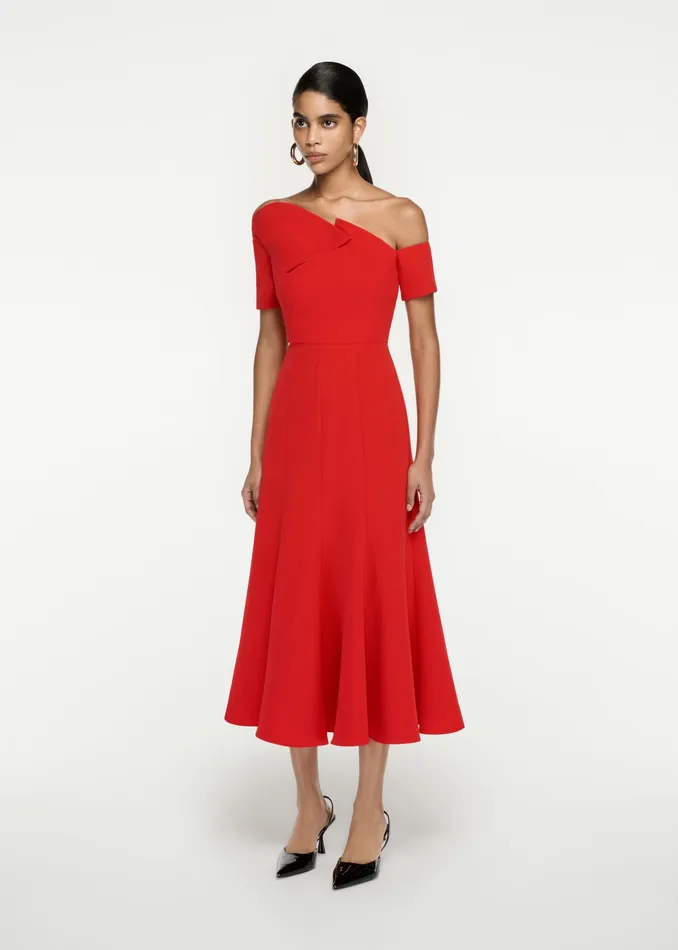 Women Roland Mouret Clothing Asymmetric Stretch Cady Midi Dress