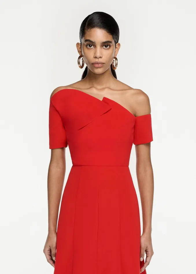 Women Roland Mouret Clothing Asymmetric Stretch Cady Midi Dress