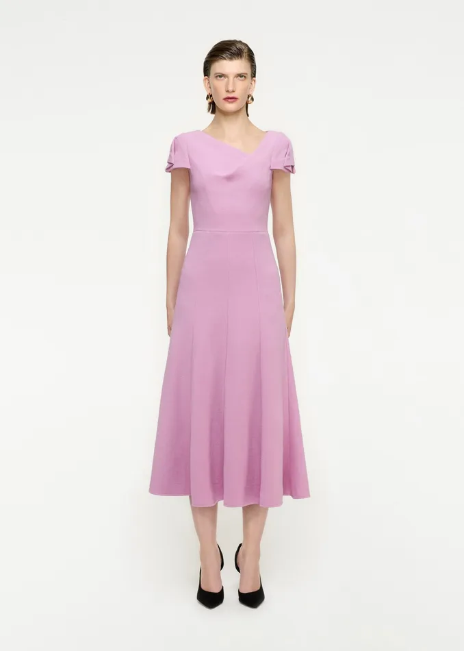 Women Roland Mouret Clothing Cap Sleeve Wool Crepe Midi Dress