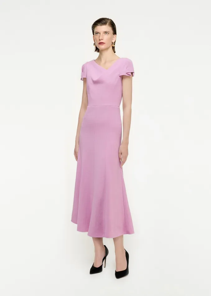 Women Roland Mouret Clothing Cap Sleeve Wool Crepe Midi Dress