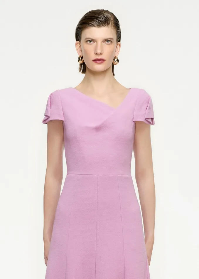 Women Roland Mouret Clothing Cap Sleeve Wool Crepe Midi Dress