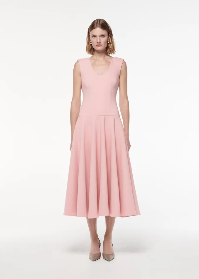 Women Roland Mouret Clothing Drop Waist Detail Crepe Midi Dress