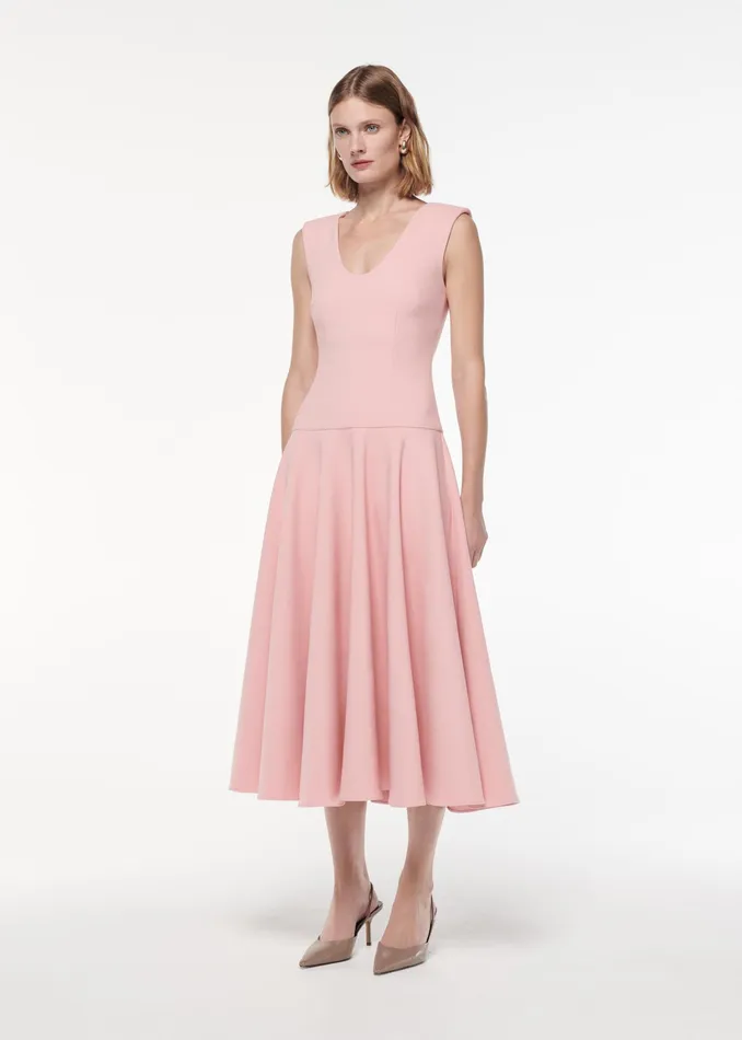 Women Roland Mouret Clothing Drop Waist Detail Crepe Midi Dress