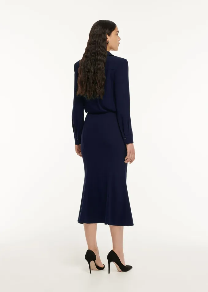 Women Roland Mouret Clothing Long Sleeve Collar Satin Crepe Midi Dress
