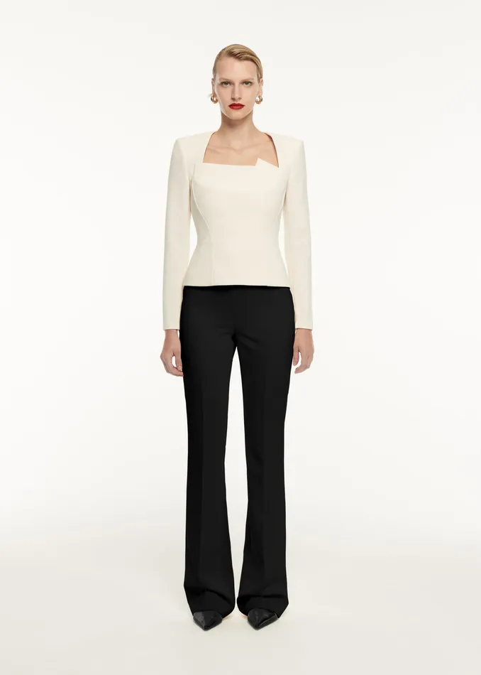 Women Roland Mouret Clothing Long Sleeve Drape Detail Crepe Top
