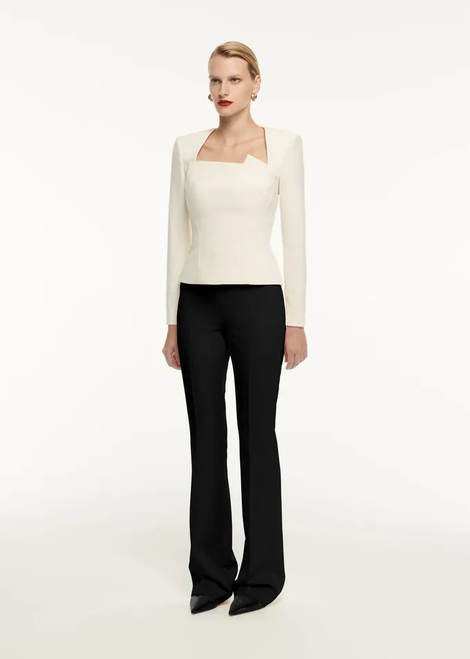 Women Roland Mouret Clothing Long Sleeve Drape Detail Crepe Top