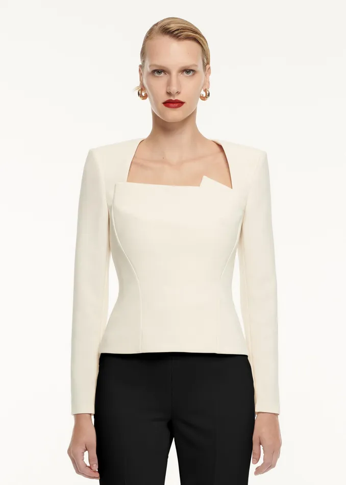 Women Roland Mouret Clothing Long Sleeve Drape Detail Crepe Top
