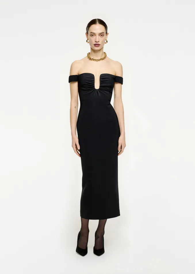 Women Roland Mouret Clothing Off The Shoulder Stretch Cady Midi Dress
