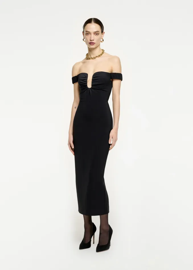 Women Roland Mouret Clothing Off The Shoulder Stretch Cady Midi Dress