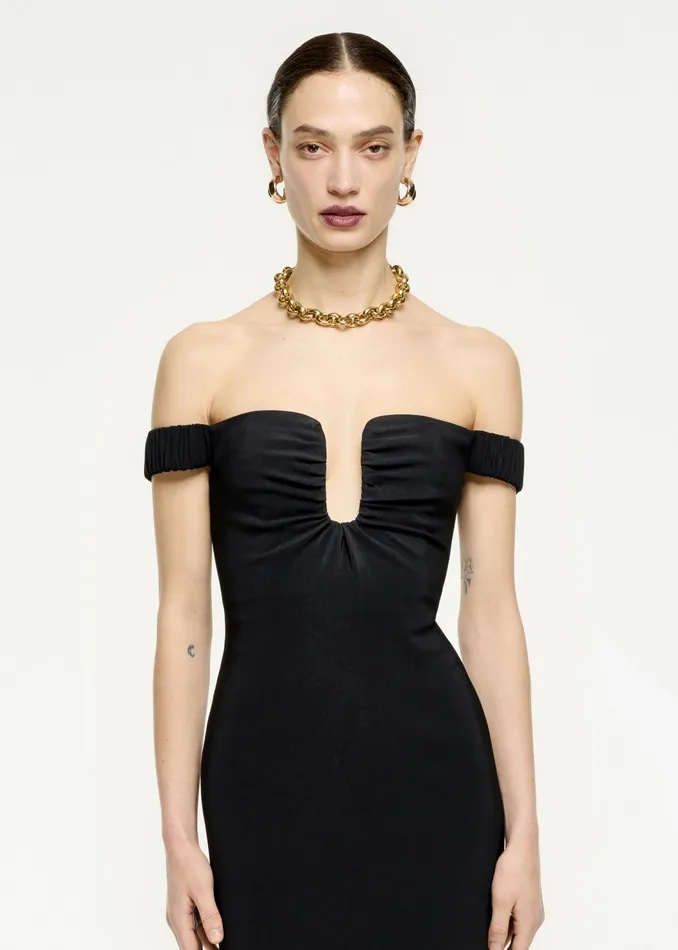 Women Roland Mouret Clothing Off The Shoulder Stretch Cady Midi Dress