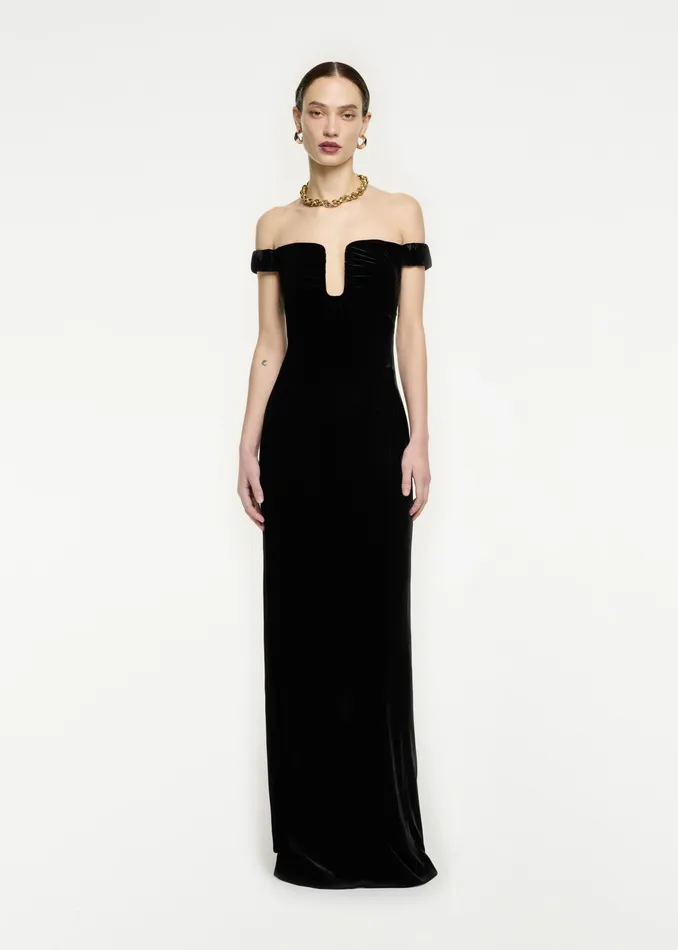 Women Roland Mouret Clothing Off The Shoulder Velvet Maxi Dress