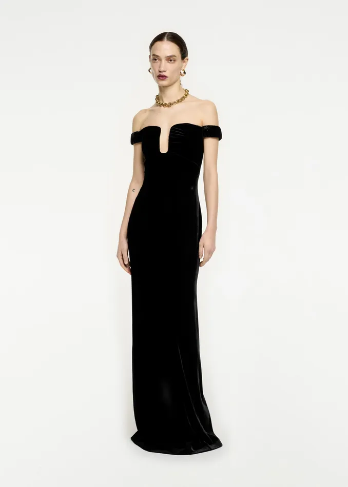 Women Roland Mouret Clothing Off The Shoulder Velvet Maxi Dress