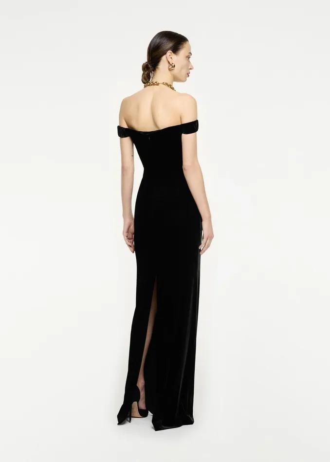 Women Roland Mouret Clothing Off The Shoulder Velvet Maxi Dress