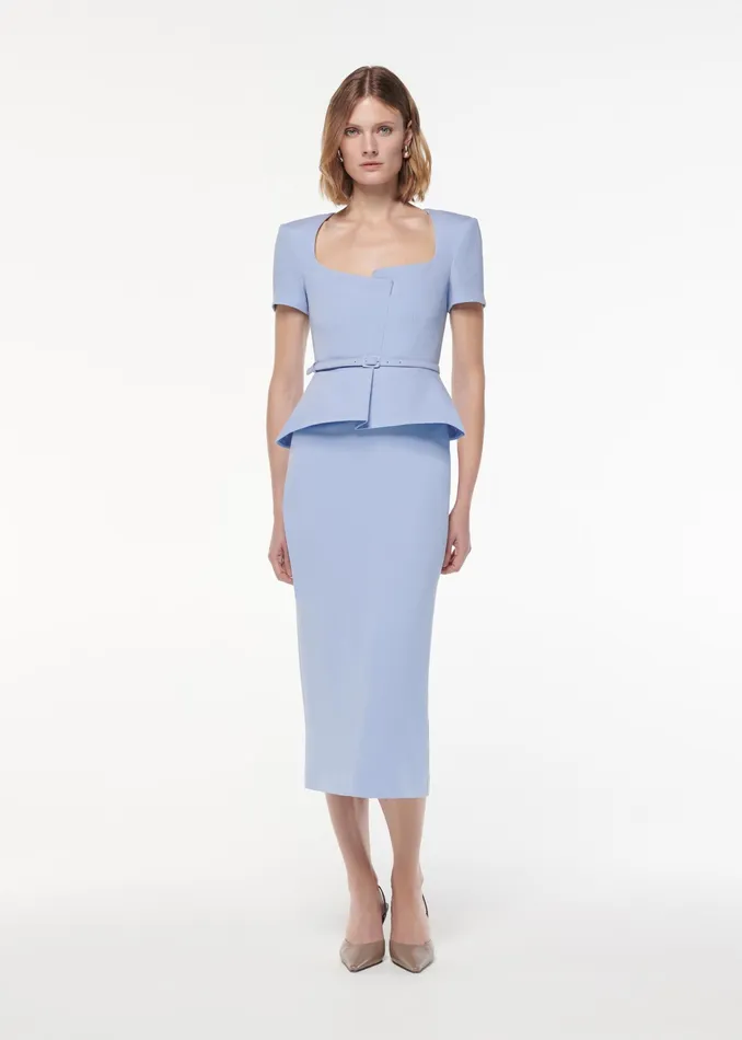Women Roland Mouret Clothing Short Sleeve Peplum Wool Silk Midi Dress
