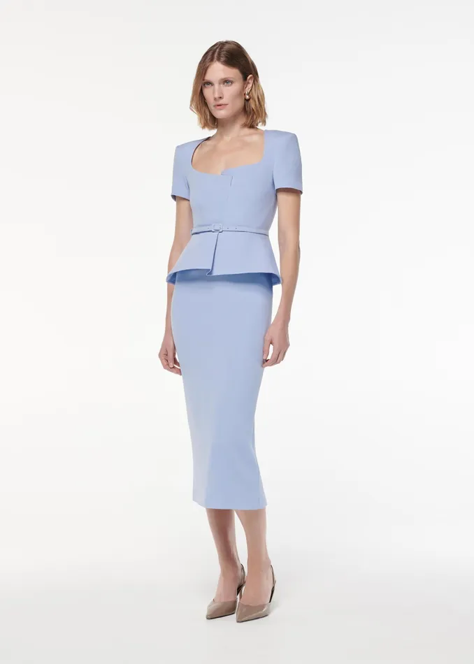 Women Roland Mouret Clothing Short Sleeve Peplum Wool Silk Midi Dress