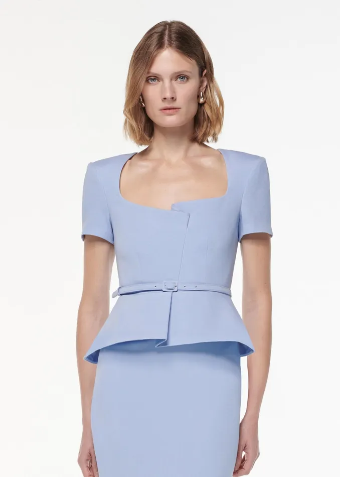 Women Roland Mouret Clothing Short Sleeve Peplum Wool Silk Midi Dress