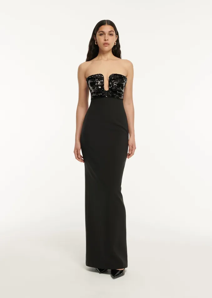 Women Roland Mouret Clothing Strapless Embellished Maxi Dress