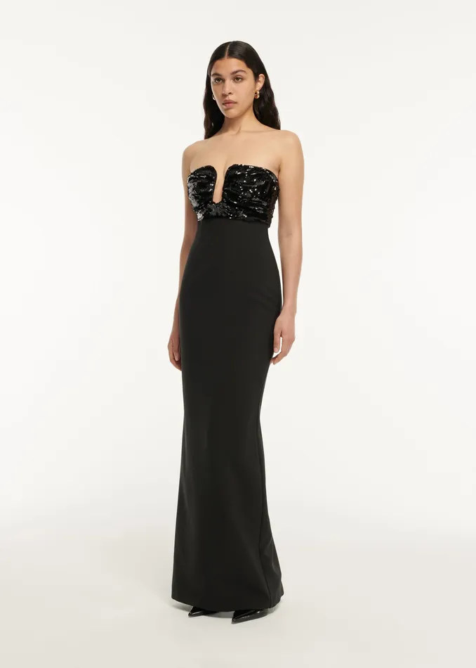Women Roland Mouret Clothing Strapless Embellished Maxi Dress