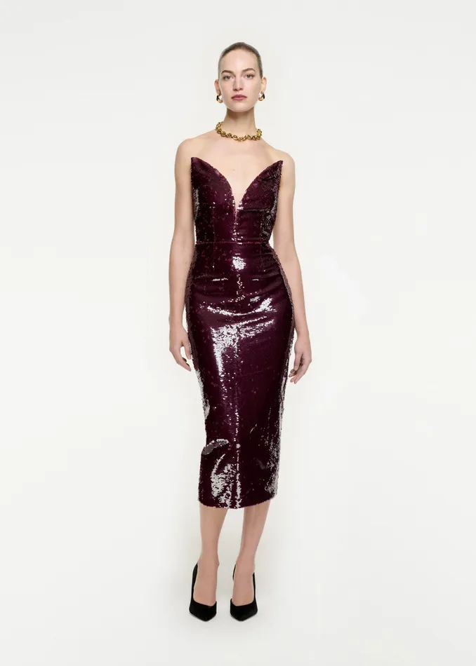 Women Roland Mouret Clothing Strapless Sequin Midi Dress