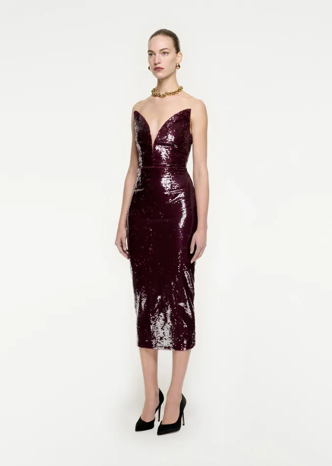 Women Roland Mouret Clothing Strapless Sequin Midi Dress
