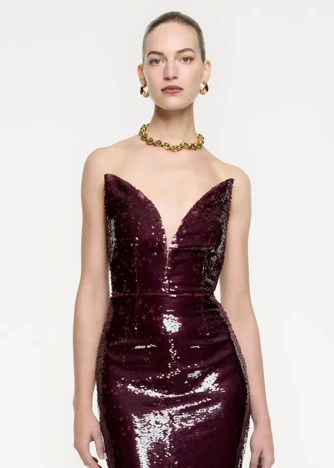 Women Roland Mouret Clothing Strapless Sequin Midi Dress