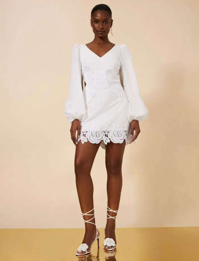 Women Rosa Lace Appliqu Mini Dress White BCBG Dresses
