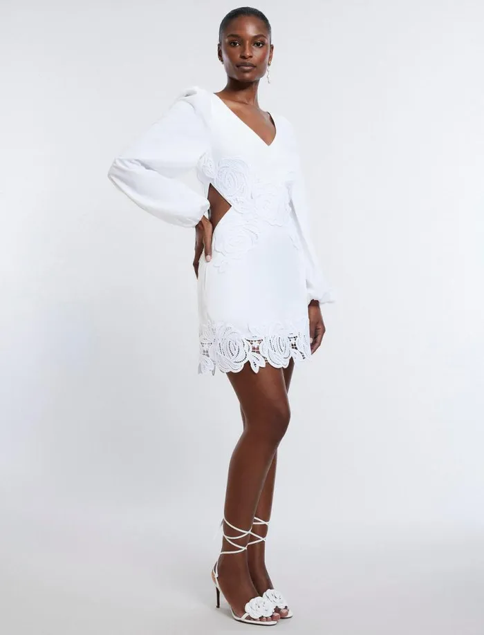 Women Rosa Lace Appliqu Mini Dress White BCBG Dresses