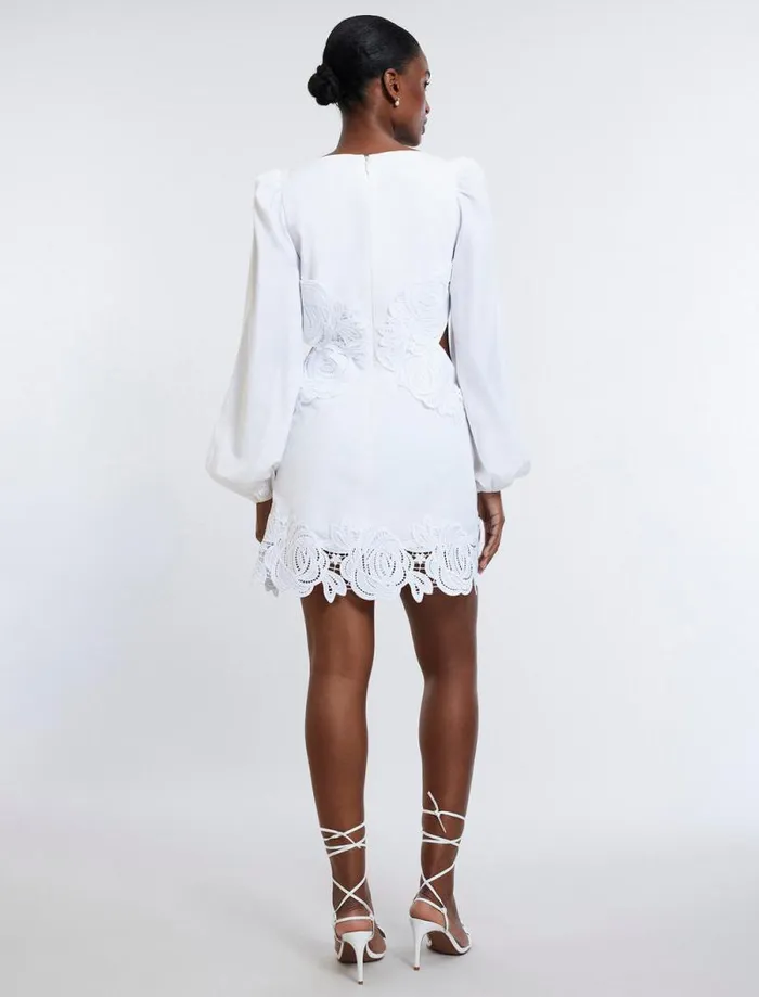 Women Rosa Lace Appliqu Mini Dress White BCBG Dresses
