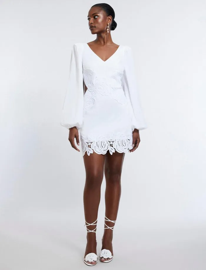 Women Rosa Lace Appliqu Mini Dress White BCBG Dresses