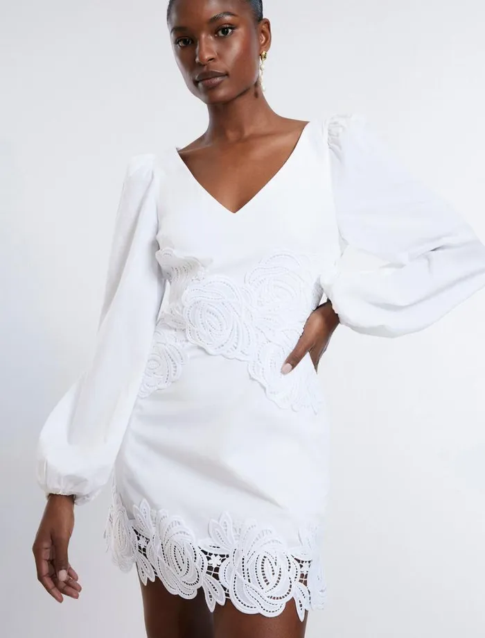 Women Rosa Lace Appliqu Mini Dress White BCBG Dresses