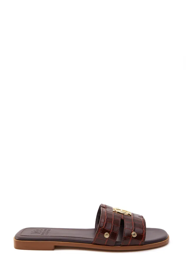 Women Sandals and Slides Holland Cooper Monogram Slides Chocolate Croc