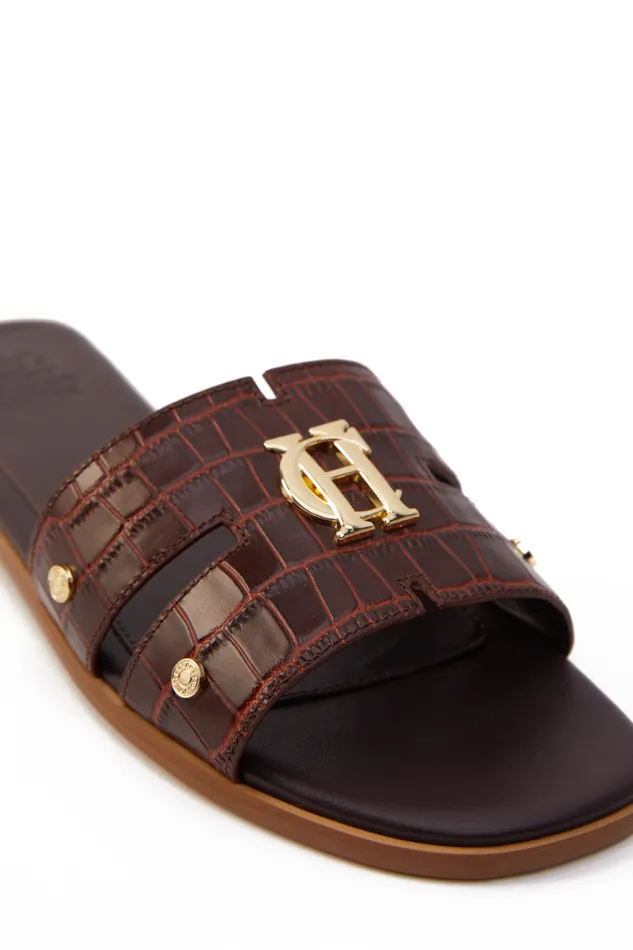 Women Sandals and Slides Holland Cooper Monogram Slides Chocolate Croc Women Sandals and Slides Holland Cooper Monogram Slides Chocolate Croc
