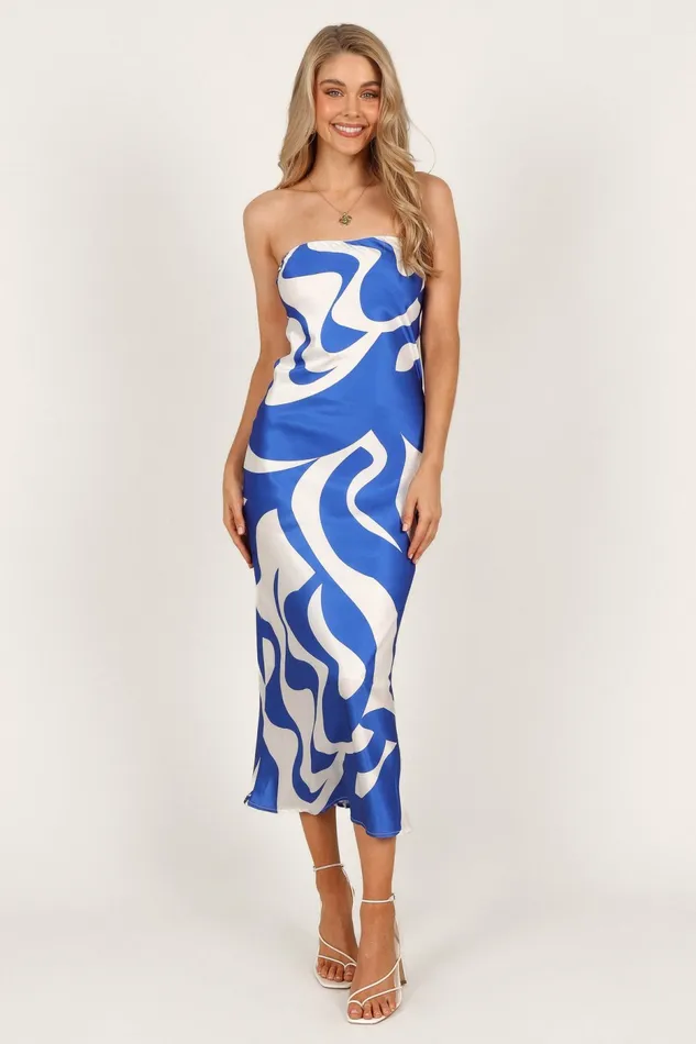 Women Satin Dresses Petal and Pup Angel Dress Blue Swirl