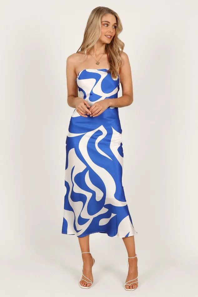 Women Satin Dresses Petal and Pup Angel Dress Blue Swirl