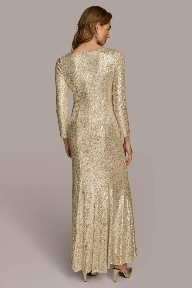 Women SEQUIN BOAT NECK GOWN Canvassilver Donna Karan New York Dresses And Jumpsuits