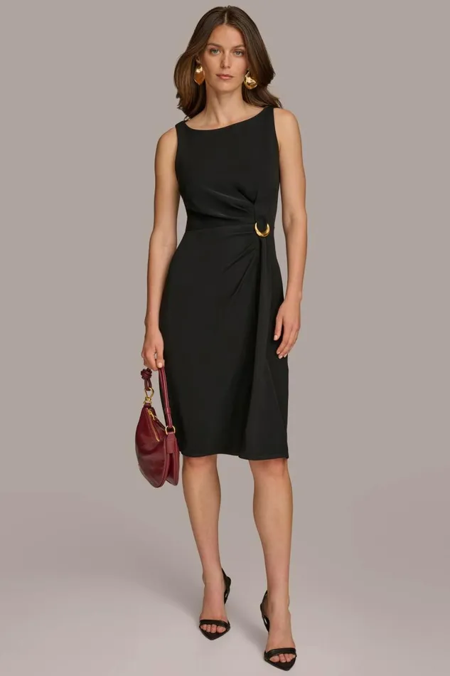 Women SHEATH MIDI DRESS WITH BRUSHED HARDWARE DETAIL Black Donna Karan New York Dresses And Jumpsuits Women SHEATH MIDI DRESS WITH BRUSHED HARDWARE DETAIL Black Donna Karan New York Dresses And Jumpsuits