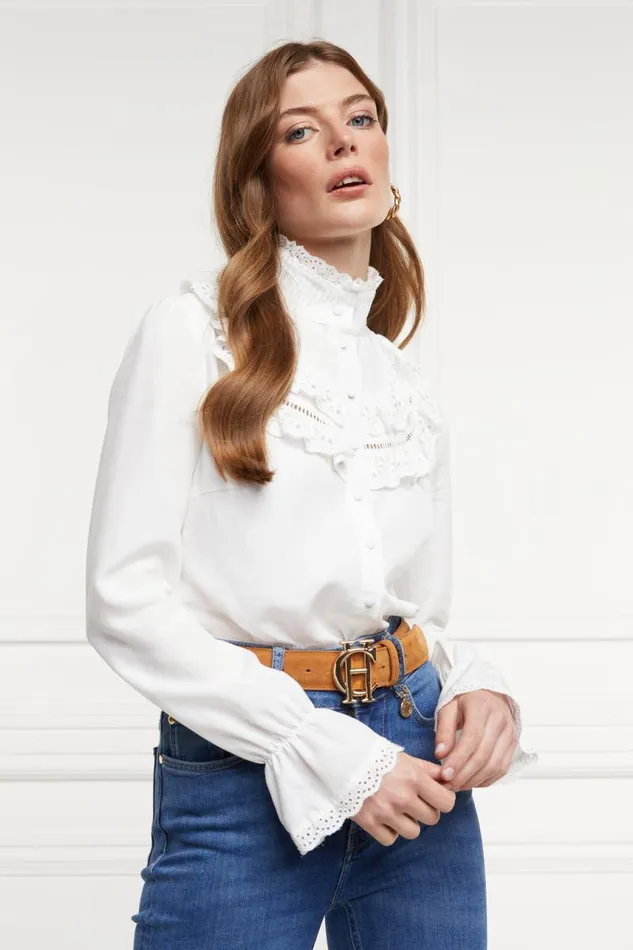 Women Shirts and Blouses Holland Cooper Audley Lace Blouse White Women Shirts and Blouses Holland Cooper Audley Lace Blouse White