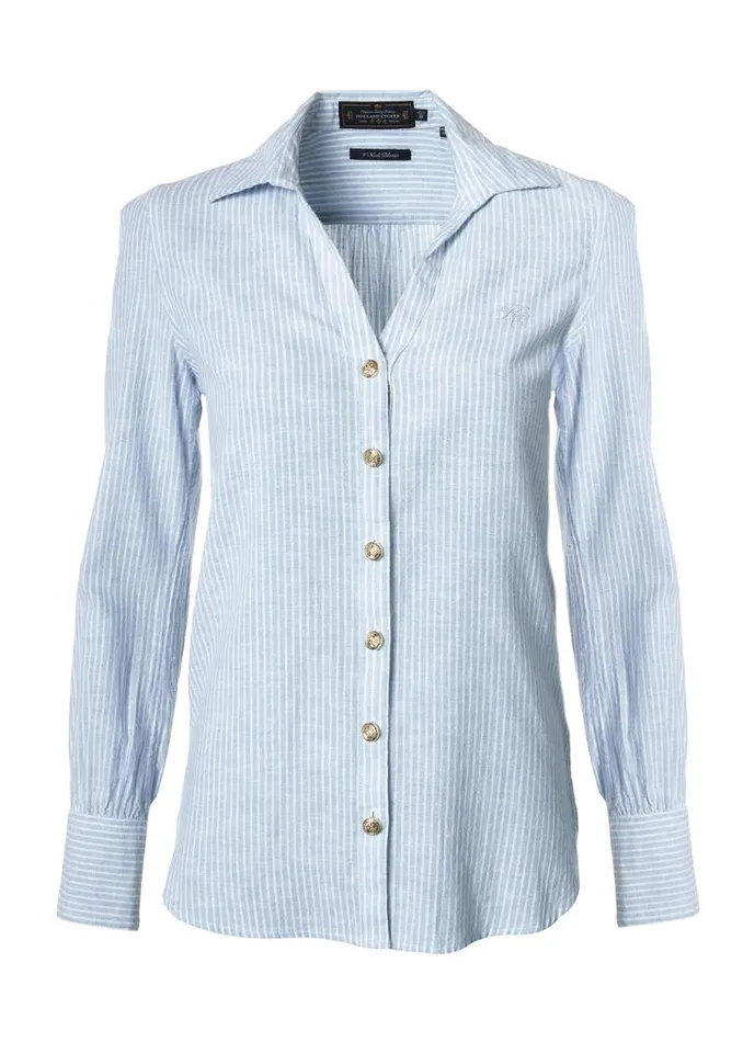 Women Shirts and Blouses Holland Cooper Classic VNeck Blouse Azure Stripe Women Shirts and Blouses Holland Cooper Classic VNeck Blouse Azure Stripe