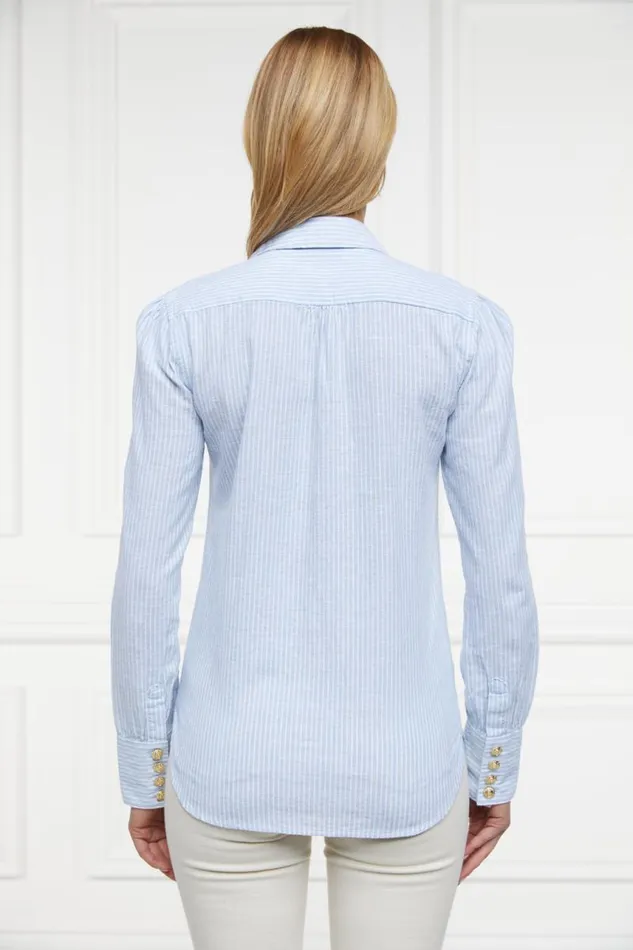 Women Shirts and Blouses Holland Cooper Classic VNeck Blouse Azure Stripe Women Shirts and Blouses Holland Cooper Classic VNeck Blouse Azure Stripe