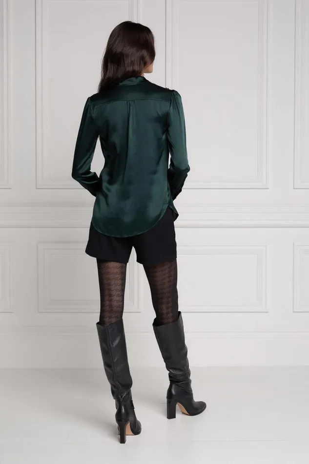 Women Shirts and Blouses Holland Cooper Silk VNeck Blouse Emerald