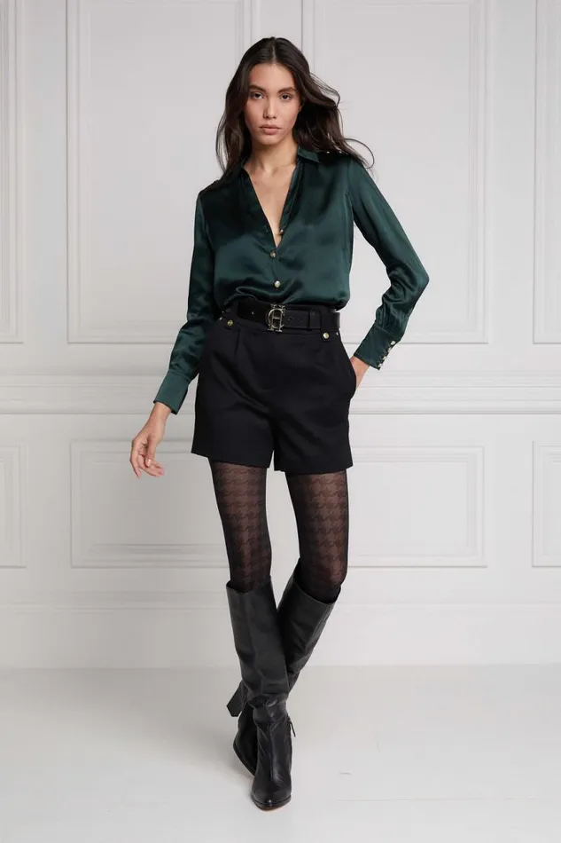 Women Shirts and Blouses Holland Cooper Silk VNeck Blouse Emerald