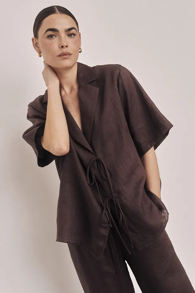 Women Shirts DISSH EMELIA CHOCOLATE LINEN WRAP SHIRT
